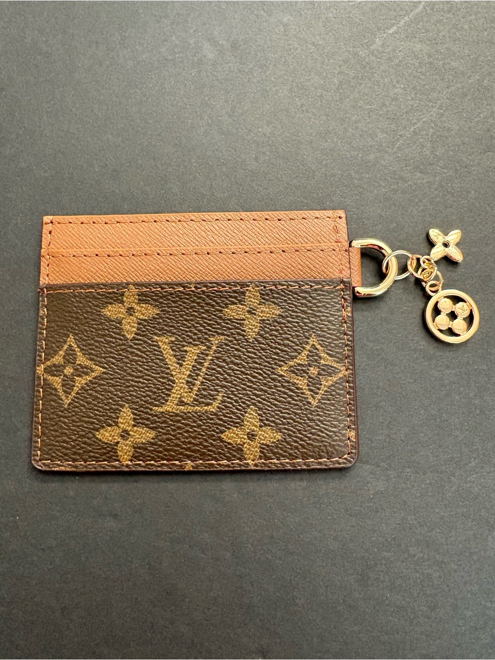 Fashion Brown Card Holder Wallet Multiple Slots Gold Charms